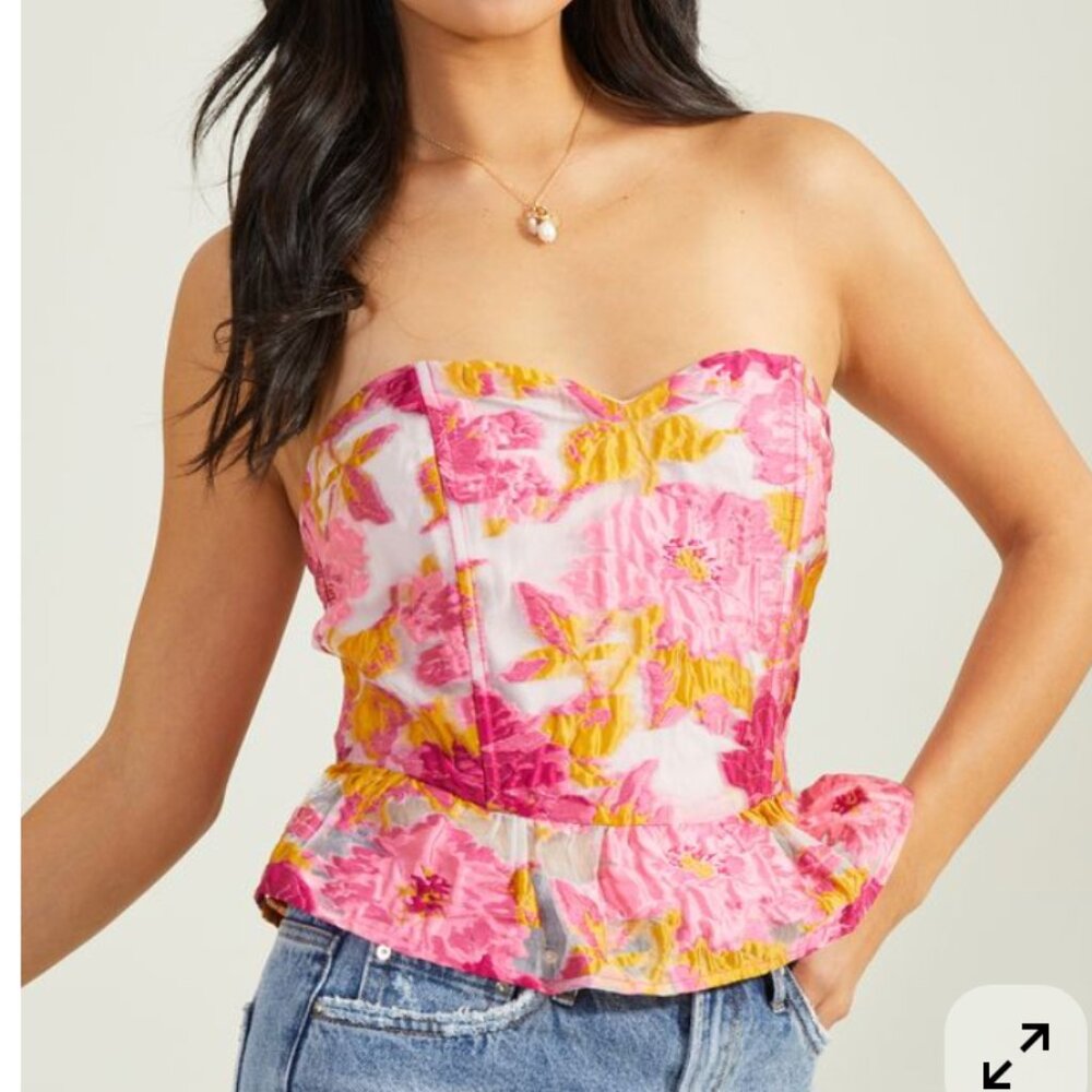 NWOT Altar'd State Floral Jacquard Peplum Corset Top